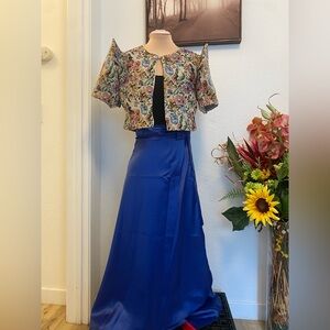 Filipiniana Asian 2XL Size Wrap around Blue Women's Skirt with floral bolero set